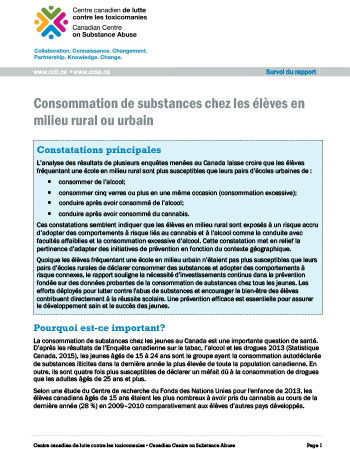 Consommation de substances chez les élèves en milieu rural ou urbain (Survol du rapport)