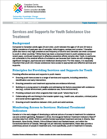 Services and Supports for Youth Substance Use Treatment (Topic Summary)