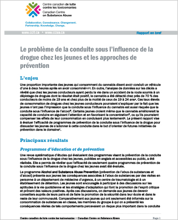 Le problème de la conduite sous l’influence de la drogue chez les jeunes et les approches de prévention : Rapport en bref