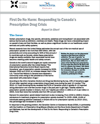 First Do No Harm: Responding to Canada’s Prescription Drug Crisis (Report in Short)