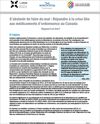 S’abstenir de faire du mal : Répondre à la crise liée aux médicaments d’ordonnance au Canada (Rapport en bref)