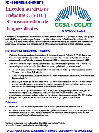 Infection au virus de l’hépatite C (VHC) et consommation de drogues illicites : Fiche de renseignements