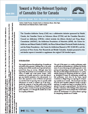 Toward a Policy-Relevant Typology of Cannabis Use for Canada: Analysis Drawn from the 2004 Canadian Addiction Survey 