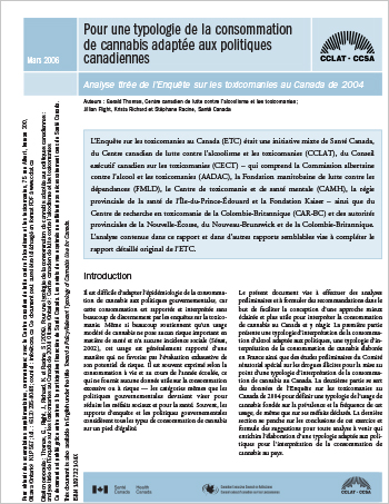 Pour une typologie de la consommation de cannabis adaptée aux politiques canadiennes : Analyse tirée de l’Enquête sur les toxicomanies au Canada de 2004