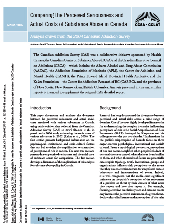 Comparing the Perceived Serious and Actual Costs of Substance Abuse in Canada