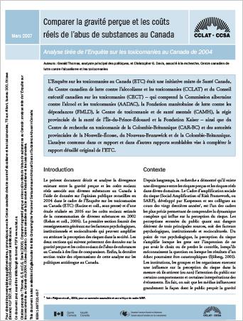 Comparer la gravité perçue et les coûts réels de l'abus de substances au Canada