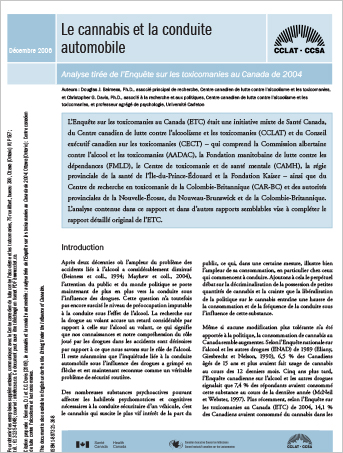 Le cannabis et la conduite automobile : Analyse tirée de l’Enquête sur les toxicomanies au Canada de 2004