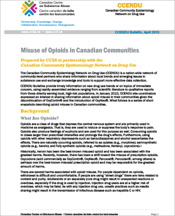 Misuse of Opioids in Canadian Communities (CCENDU Bulletin)