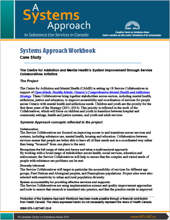 Systems Approach Workbook: Case Study: The Centre for Addiction and Mental Health’s System Improvement through Service Collaboratives initiative