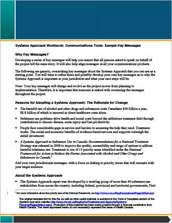 Systems Approach Workbook: Communications Tools: Sample Key Messages
