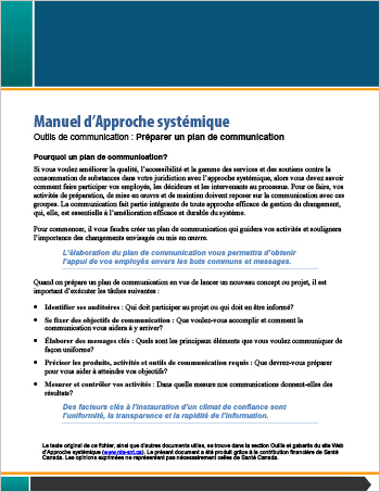 Manuel d’Approche systémique : Outils de communication : Préparer un plan de communication