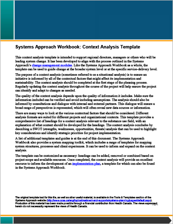 Systems Approach Workbook: Context Analysis Template