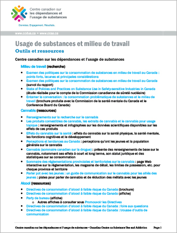 Usage de substances et milieu de travail : Outils et ressources