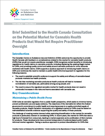 Brief Submitted to the Health Canada Consultation on the Potential Market for Cannabis Health Products that Would Not Require Practitioner Oversight