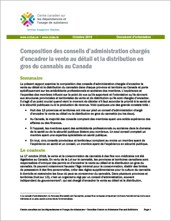 Composition des conseils d’administration chargés d’encadrer la vente au détail et la distribution en gros du cannabis au Canada [Document dorientation]