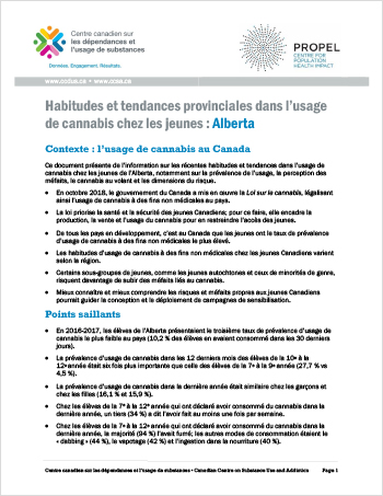 Habitudes et tendances provinciales dans l’usage de cannabis chez les jeunes : Alberta