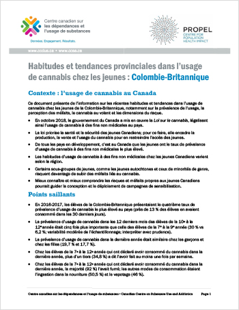 Habitudes et tendances provinciales dans l’usage de cannabis chez les jeunes : Colombie-Britannique