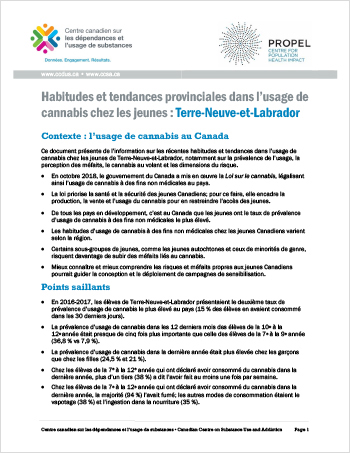 Habitudes et tendances provinciales dans l’usage de cannabis chez les jeunes : Terre-Neuve-et-Labrador