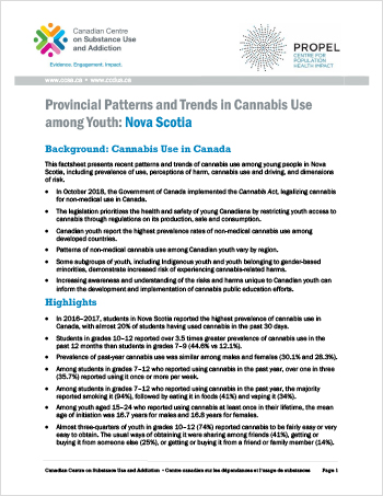 Provincial Patterns and Trends in Cannabis Use among Youth: Nova Scotia