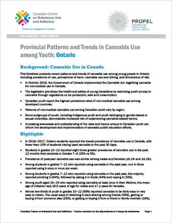 Provincial Patterns and Trends in Cannabis Use among Youth: Ontario