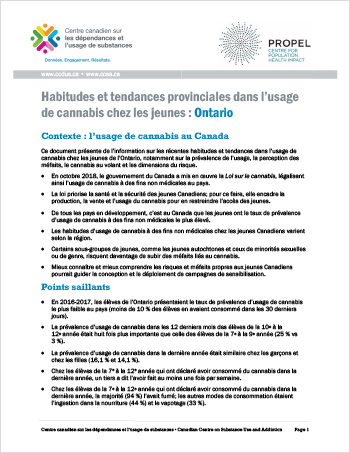 Habitudes et tendances provinciales dans l’usage de cannabis chez les jeunes : Ontario