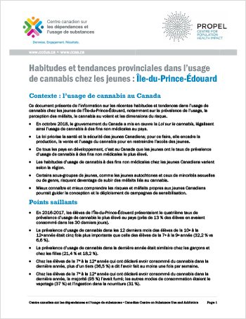 Habitudes et tendances provinciales dans l’usage de cannabis chez les jeunes : Île-du-Prince-Édouard