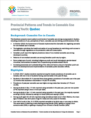Provincial Patterns and Trends in Cannabis Use among Youth: Quebec