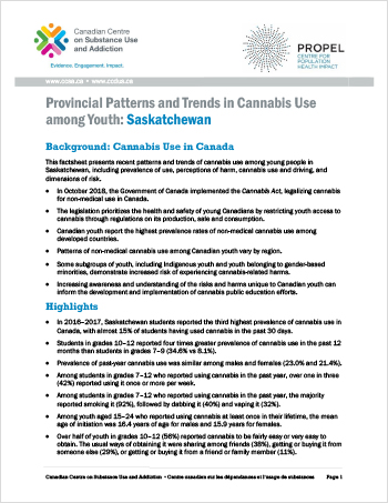 Provincial Patterns and Trends in Cannabis Use among Youth: Saskatchewan