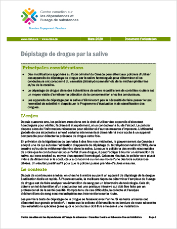 Dépistage de drogue par la salive (Document d’orientation)