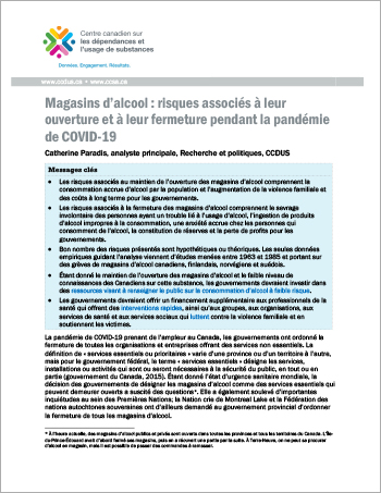 Magasins d’alcool : risques associés à leur ouverture et à leur fermeture pendant la pandémie de COVID‑19