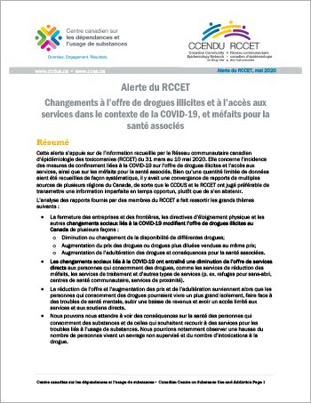 Changements à l’offre de drogues illicites et à l’accès aux services dans le contexte de la COVID-19, et méfaits pour la santé associés (Alerte du RCCET)