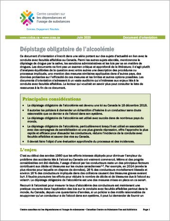 Dépistage obligatoire de l’alcoolémie [Document dorientation]