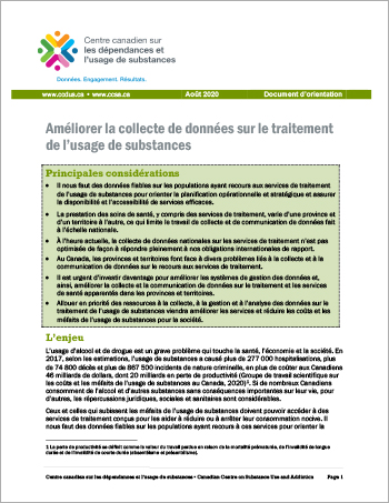 Améliorer la collecte de données sur le traitement de l’usage de substances [Document d'orientation]