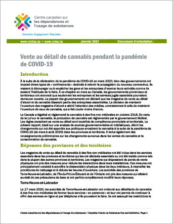 Vente au détail de cannabis pendant la pandémie de COVID-19 [Document d’orientation]