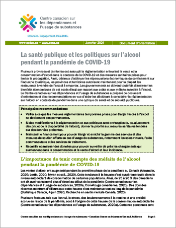 La santé publique et les politiques sur l’alcool pendant la pandémie de COVID-19 [Document d’orientation]