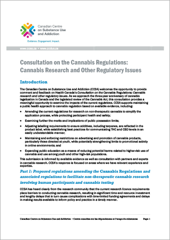 Consultation on the Cannabis Regulations: Cannabis Research and Other Regulatory Issues [Policy Brief]