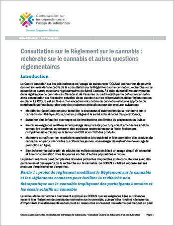 Consultation sur le Règlement sur le cannabis : recherche sur le cannabis et autres questions réglementaires [Document d'orientation]