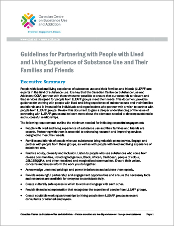 Guidelines for Partnering with People with Lived and Living Experience of Substance Use and Their Families and Friends