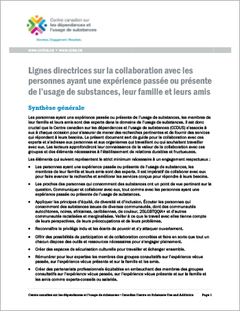 Lignes directrices sur la collaboration avec les personnes ayant une expérience passée ou présente de l’usage de substances, leur famille et leurs amis