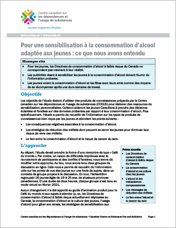 Pour une sensibilisation à la consommation d’alcool adaptée aux jeunes : ce que nous avons entendu [rapport]