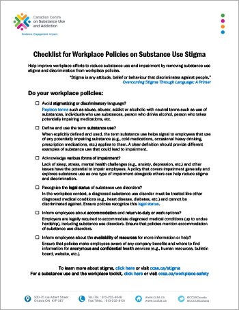 Checklist for Workplace Policies on Substance Use Stigma