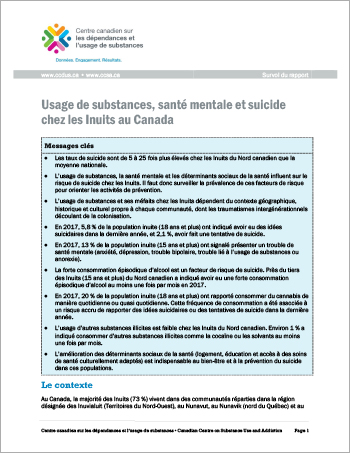Usage de substances, santé mentale et suicide chez les Inuits au Canada  (Survol du rapport)