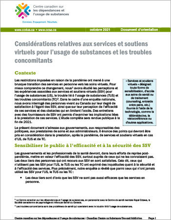 Considérations relatives aux services et soutiens virtuels pour l’usage de substances et les troubles concomitants [Document d’orientation]