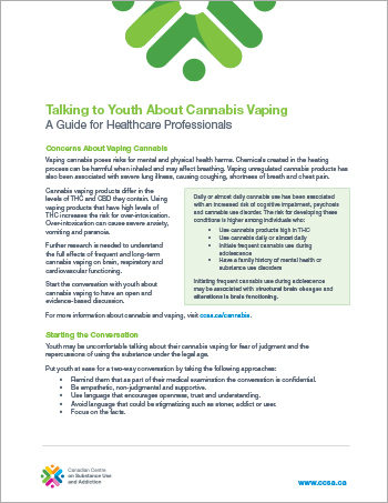 Talking to Youth About Cannabis Vaping: A Guide for Healthcare Professionals