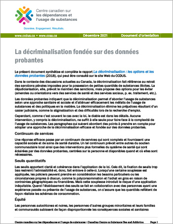 La décriminalisation fondée sur des données probantes (Document dorientation)