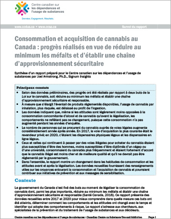 Consommation et acquisition de cannabis au Canada : progrès réalisés en vue de réduire au minimum les méfaits et d’établir une chaîne d’approvisionnement sécuritaire (Survol du rapport)