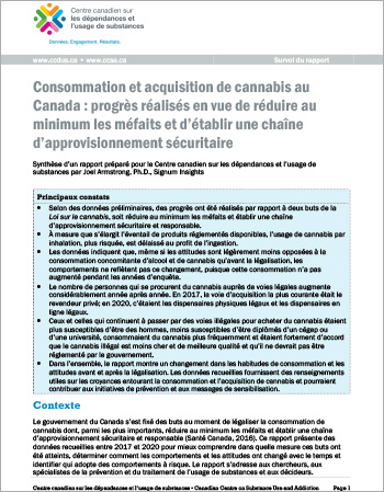 Consommation et acquisition de cannabis au Canada : progrès réalisés en vue de réduire au minimum les méfaits et d’établir une chaîne d’approvisionnement sécuritaire (Survol du rapport)