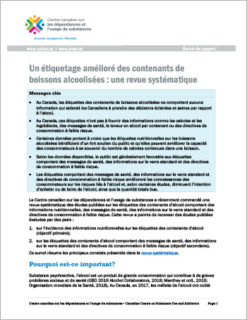 Un étiquetage amélioré des contenants de boissons alcoolisées : une revue systématique (Survol du rapport)