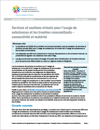 Services et soutiens virtuels pour l’usage de substances et les troubles concomitants – connectivité et matériel (Survol du rapport)