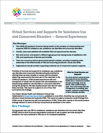 Virtual Services and Supports for Substance Use and Concurrent Disorders — General Experiences (Report at a Glance)